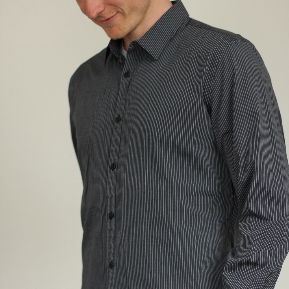 Calvin Klein Gray and Black Striped Button-up